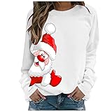 HUIFUAO Weihnachts-Sweatshirt für Damen, Weihnachtspullover mit Rentier-Druck, lässiger Pullover, Weihnachtsoutfit, Z06 Weiß, S