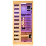 Dewello® Infrarotkabine Infrarotsauna Hamlin 90x90cm für 1 Person aus Hemlock Tannenholz mit Vollspektrumstrahler, LED-Farblicht, Bluetooth, FM, MP3, USB