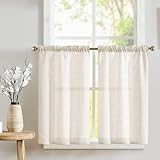 TOPICK Scheibengardinen Cream Weiß Leinenoptik...