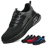 tqgold Sicherheitsschuhe Herren Damen Arbeitsschuhe Leicht Sportlich Stahlkappenschuhe rutschfest Schutzschuhe mit Stahlkappe Atmungsaktive Arbeitsturnschuhe (Schwarz,45EU)