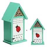 Navaris Marienkäferhaus - Insektenhotel aus Kiefernholz - Marienkäferhotel - Marienkäferhäuschen um Aufhängen - Für Garten und Balkon - Weiß und blau