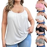 Damen-Top mit integriertem BH, Übergröße, ärmellos, gepolstert, lockere Passform, Sommer-Top, leicht, weich, stützend, verstellbarer Schultergurt, solide Westen, weiß, 4XL