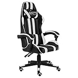 ULUYYUC Gaming-Stuhl Schwarz und Weiß Kunstledercomputerstuhl Home Office Stuhl Sessel Geeignet für Heimbüro, Arbeitszimmer, Wohnzimmer