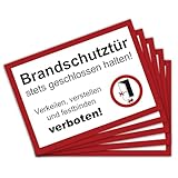 5 Stück Brandschutztür Premium Aufkleber A4 | 21 x 29,7cm DIN 4066 verkeilen, verstellen, festbinden oder ähnliches verboten Warnhinweis mit UV Schutz für Außen-und Innenbereich