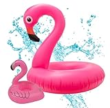 Schwimmring Flamingo aufblasbar - ca. 110 cm Schwimmring Luftmatratze Flamingoring für Pool & Wasser mit 1x Getränkehalter für Erwachsene & Kinder