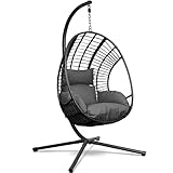 Swoods XXL Hängesessel mit Gestell - Hängesessel Für Indoor und Outdoor - Inkl. Kissen und Schutzhülle- Egg Chair - bis 150kg (Dunkelgrau)