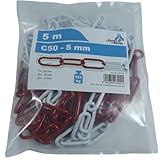 Dörner + Helmer Absperrkette, 5mm Dicke, 5m Länge, Verzinkter Stahl, Absperrung, Polybeutel, Langgliedrig, Rot/Weiß