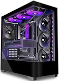 KEDIERS PC Gehäuse Vorinstallierter 4 × 120MM Schwarz Lüfter, ATX Mid Tower PC Gehäuse, Computergehäuse mit Panoramaaussicht Gehärtetes Glas Front Panel,Schwarz，P4