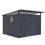 Rockford Porto 400 gartenhaus Metall - Gerätehaus mit Doppeltür und Polycarbonat-Fenster - 318x296x220cm - Geräteschuppen, Gartenhütte, Metallgerätehaus, Fahrradgarage - Anthrazit