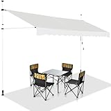 COSTWAY Klemmmarkise 350 cm breit, Balkonmarkise ohne Bohren, UV-beständig, höhenverstellbar, wasserabweisend, Markise mit Handkurbel, Sonnenmarkise, Sonnenschutz für Balkon, Beige