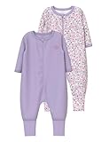 NAME IT Baby - Mädchen Nbfnightsuit 2p Zip Ff Petit Flower Noos Schlafanzug, Pastel Lilac, 74 EU