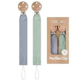 TYRY.HU Schnullerkette Mädchen Stoff Schnullerkette Clips Jungen Weiches Gewebe Polyester Schnuller Halter Set Holz Schnullerband Baumwolle Schnullerband für Neugeboren Geschenk 2 Pack