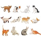 Osuter Katzenfigur, 12 Stück Schleich Katze,Spielzeug Katzenfiguren,Niedliche Miniatur Katze Figur Spielzeug,Mini Kätzchen Figuren,Katze Figuren Playset,Tiere-Figuren Set,Kleinkinder Katzenliebhaber