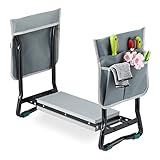 Relaxdays Kniebank für Gartenarbeit, gelenkschonend, klappbar, bis 150kg, gepolsterte Kniehilfe, 2 Taschen, schwarz/grau