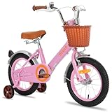 STITCH 14 Zoll Kinderfahrrad für 3 4 5 Jahre Mädchen, Kinderfahrrad mit Vorderkorb & Stützrädern für 3-5 Jahre Kinder,Rosa…