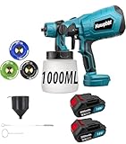 Akku Spritzpistole,Ersatz für Makita,Kabellos HVLP Farbsprühgerät Akku,Farbsprühsystem mit 3 Düsen,3 Spritzmuster,1000ml Farbsprühgerät(2x3000mAh Akku)