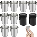 8 Stück Edelstahlbecher,30ml Klein Edelstahl Metallbecher,Edelstahl Becher Schnapsbecher,Tragbar Metallbecher Stapelbare Trinkbecher Edelstahlbecher mit 2 PU-Lederetui,für Camping,Picknick,Wandern