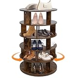 MOHQZA Drehbares Schuhregal | Schuhregal Drehbar Holz | 360° 5 Ebenen Schuh und Taschenvitrine | Schuhaufbewahrung Platzsparend Rund | Schuhschrank für Eingang Ankleidezimmer und Flur (Vintage Braun)