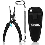 FLISSA Multifunktionale Angelzange, Multi-Angelzange, mit Hakenlöser, Sicherheitsverriegelung, TPR-Griff, Edelstahlbacken, Sharfe Schneidklingen, mit Lanyard & Tragetasche, für Angeln