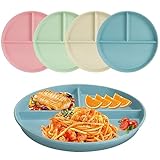 9 Zoll Geteilte Speiseteller Sets, 4 Stück unzerbrechliche Diät-Teller, Portionskontrolle Geteilte Teller Tiefe Picknick Teller Wiederverwendbares Geschirr Set Dessertteller für Erwachsene Kinder