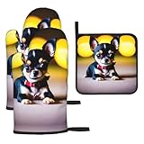 Ofenhandschuhe und Topflappen mit Chihuahua-Motiv, hitzebeständig, 3-teiliges Set