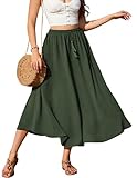 Zeagoo Maxirock Damen Lang Elegant Hohe Taille Rock Mit Kordelzug Grün Einfarbig Röcke Casual Midi Freizeitrock Hochzeit Cocktail Skirt Frühling Sommer