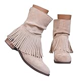 Generisch Stiefeletten Damen mit Fransen Westernstiefel Elegant Cowboystiefel Wildleder Cowboy Ankle Boots Halbhoch Damenstiefel Winterstiefel Western-Stiefeletten Bequemer Stiefel Ritterstiefel