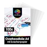 OfficeTree 100 x Overheadfolie A4 - OHP Folien glasklar - Folie für Laserdrucker - Overheadfolien auch als Kopierfolie, Projektorfolie oder Drucker Folie geeignet