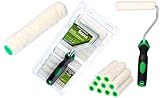 ToolSpace 10er Set Lackwalzen - 11 cm - mit Griff - Beständig gegen Lösungsmittel Lackierwalze Farbroller Velourrollen für Lacke Lackierrolle Velur/Polyacryl Walzenrolle Flock Malerrollen für Holzlack