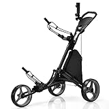 COSTWAY Golf Trolley, 3 Rad Golftrolley, Golfwagen Golf klappbar, Golfcaddy Golf Push Cart aus Aluminum, Golfcaddy mit Schirmhalter, T-Stückhalterung und Aufbewahrungstasche