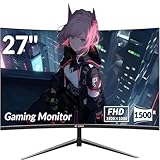 CRUA Curved Gaming Monitor-27 Zoll FHD Curved Computer Screen,Krümmung 1500R,VA-Panel,180Hz, Gaming Display, Augenpflege,Neigungsverstellung, HDMI,DP Schwarz