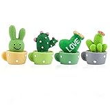 BETESSIN 4Pcs Auto Deko Klein Künstliche Kaktus Dekoration ABS Wackelfigur Künstlich Topfpflanzen Auto Innenraum Verzierung für Auto Armaturenbrett Computer Tisch Büro Wohnzimmer