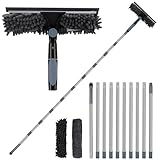 4.5m Fensterwischer mit Teleskopstiel, 2 in 1 24cm~450cm Extra Lange Fensterreiniger mit Langem Griff, Profi Teleskop Fensterwischer Abzieher Set für Hohe Fenster Glas Fenster Putzen, Grau