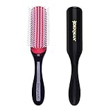 Denman Curly Hair Brush D3 (Schwarz & Rot), 7-reihige Stylingbürste zum Entwirren, Trennen, Formen und Definieren von Locken – für Sie und Ihn