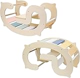 Labebe Montessori Kletterbogen，Spezielles Makrone Kletterdreieck für Kinder，2 in 1 Klettergerüst & Schaukelpferd holz indoor ab 1 jahr