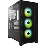 CORSAIR iCUE 4000X RGB Mid-Tower-ATX-PC-Gehäuse mit Gehärtetem Glas - 3x SP120 RGB ELITE Lüfter - iCUE Lighting Node CORE Controller - Hoher Luftstrom - Schwarz