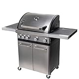 ACTIVA 4 Brenner Gasgrill 'Silver Star 500' Grillwagen mit 800 Grad Infrarot Seitenbrenner, Gussrost, Deckelthermometer und zusätzlicher Ablage