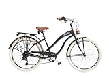 Airbici Fahrrad Beachcruiser Damen 26' Schwarz | City-Bike | BeachCruiser Bike 26 Zoll 6-Gang, Aluminiumrahmen, Schutzbleche, LED-Licht und Gepäckträger (Schwarz)