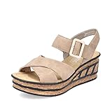 Rieker Damen Plateausandalen 68163, Frauen Sandalen,strandschuhe,plateausandaletten,dicke,sohle,bequem,sommerschuhe,offene,beige (62),42 EU / 8 UK