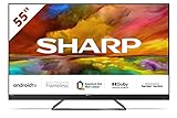 SHARP 55EQ3EA Android TV 139 cm (55 Zoll) 4K Ultra HD Android TV (Smart TV ohne Rahmen, Dolby Atmos, Quantum Dot, Harman Kardon) [Modelljahr 2022], Schwarz
