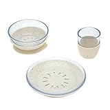 LÄSSIG Kindergeschirr Set Glas (Becher Schüssel Teller) robust mit Silikonuntersatz, spülmaschinengeeignet und mikrowellengeeignet/Dish Set Glass/Silicone Beige