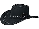 Alsino Cowboyhut Hut Faschingshut Cowboy Karneval Westernstyle Karnevalskostüm Faschingskostüm Herren Damen Kinder Leder Unisex OneSize (schwarz)