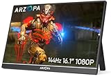 ARZOPA 16.1'' 144Hz Tragbarer Monitor mit Einem Standfuß, 100% sRGB 1920×1080P FHD HDR 144HZ Gaming Monitor, Ultra-dünn - Augenschutz-Externer Zweiter Bildschirm für Laptop/PC/Mac/PS3/4/5/Xbox - Z1FC