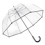 ThreeH Klarer Kuppel-Regenschirm Winddichtes leichtes transparentes Design Automatisch geöffneter Stock-Regenschirm für Hochzeiten, Schwarz