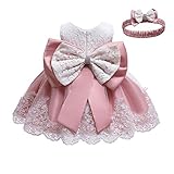 Baby Kinder Mädchen Bestickt Tüll Bowknot Spitze Kleid Blume Prinzessin Geburtstag Party Hochzeit Festlichkleid Taufkleid Formale Festzug Babykleidung Outfits Mit Stirnband 02 Bohnenrosa 12-18 Monate