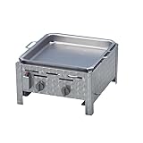 BSR-Grillen Profi Gasgrill 2-flammig mit Stahl-Pfanne | Gasbräter | Gastrobräter | Grillpfanne hoher Rand | Piezo-Zünder | 2 Gasregler stufenlos regelbar | Edelstahl | Gasschlauch & Druckminderer