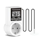 Thermostat Steckdosen Digitaler Temperaturregler 230V, Heizung Kühlen Thermostat mit Fühler Sonde LCD Bildschirm Digital Steckerthermostat für Gewächshaus Aquarium Terrarium Reptilien (1)