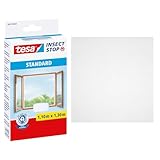 tesa Insect Stop Standard Fliegengitter für Fenster - Insektenschutz zuschneidbar - Mückenschutz ohne Bohren - 1 x Fliegen Netz weiß - 110 cm x 130 cm