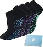 4 Paar Sneaker Yoga Socken Damen Stoppersocken, Pilates Rutschfeste Socken Antirutschsocken Mädchen für Trampolin Zuhause Fitness Krankenhaus Schwarz 39-42