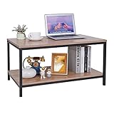 ZenStyle Industrieller Couchtisch mit Ablageregal für Wohnzimmer, Holzoptik Akzentmöbel mit Vintage-Holzbrett, stabiles Metallgestell, Cocktailtisch, 2-stöckiger Teetisch, Natur